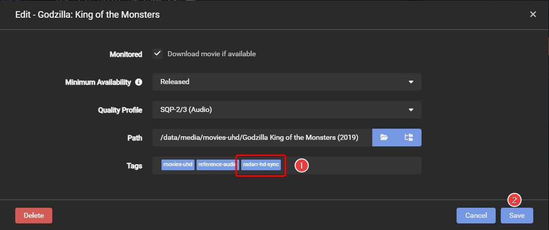 Radarr Add Tag Manual