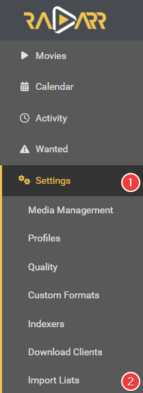 Radarr Settings Lists